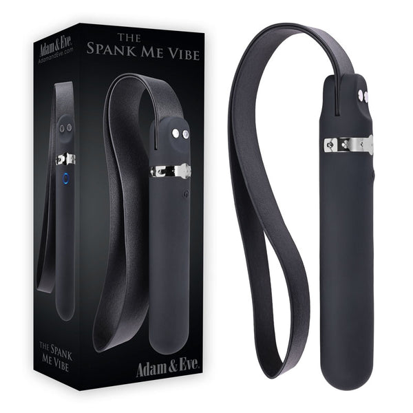 Adam & Eve SPANK ME VIBE - Black 18 cm USB Rechargeable Vibrator with 27 cm Slap Strap