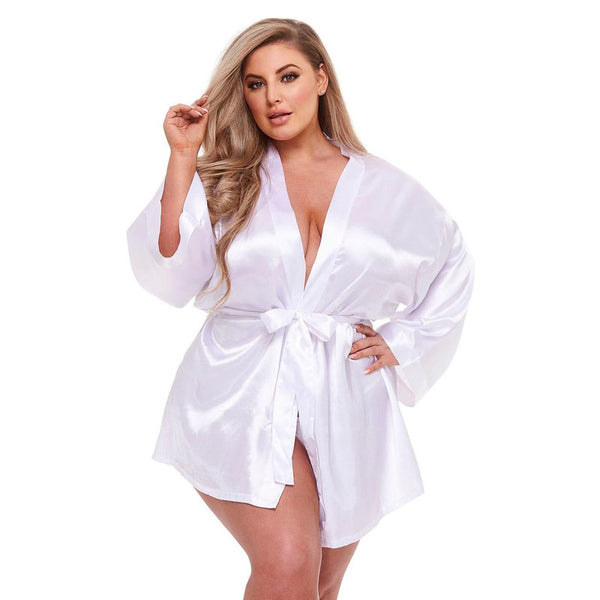Baci All White Satin Robe - Queen Size