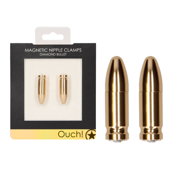 OUCH! Magnetic Nipple Clamps - Diamond Bullet - Gold Magnetic Nipple Clamps