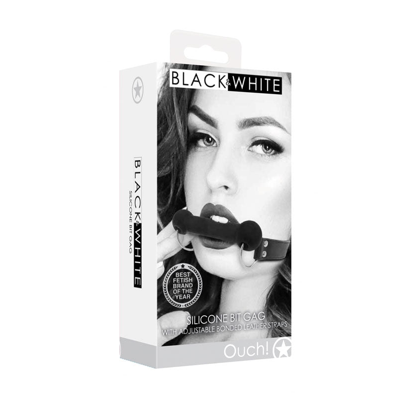 OUCH! Black & White Silicone Bit Gag With Adjustable Straps - Black Mouth Restraint