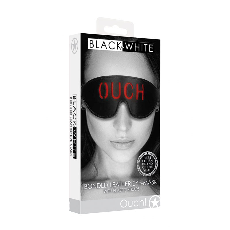 OUCH! Black & White Bonded Leather Eye-Mask ''Ouch'' - Black Eye Restraint