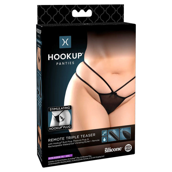 HOOKUP Remote Triple Teaser - Black Panty with Plug & Bullet - XL/XXL Size