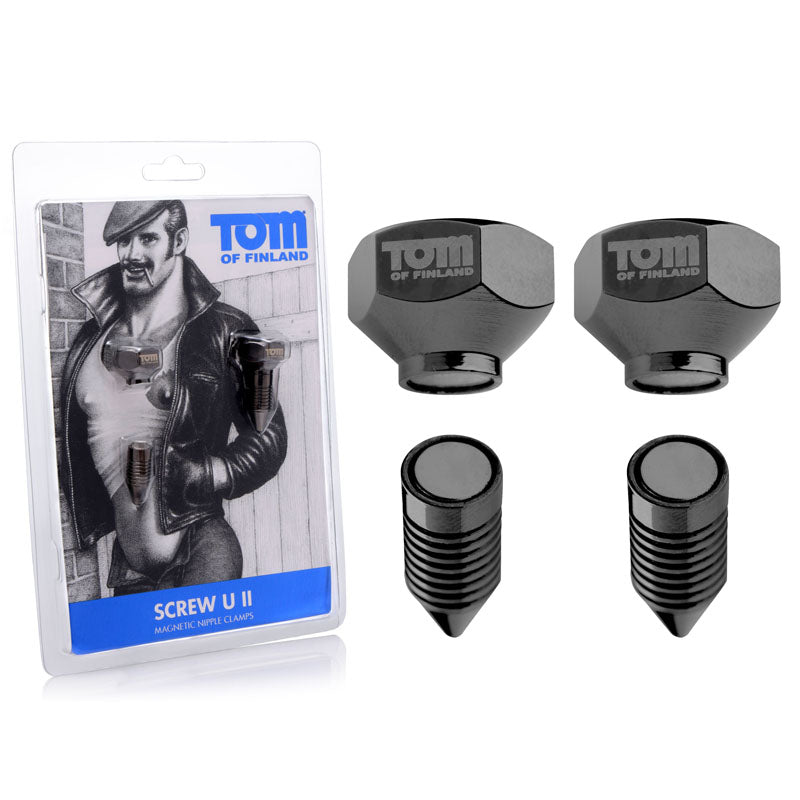 Tom Of Finland Screw U II - Metal Magnetic Nipple Clamps - Set of 2